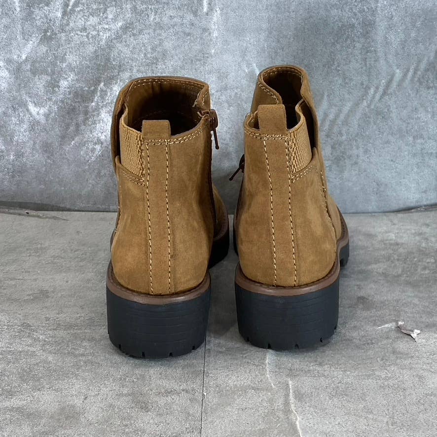 SUN+STONE Women's Tan Micro Kandy Round-Toe Block-Heel Ankle Boots SZ 6.5