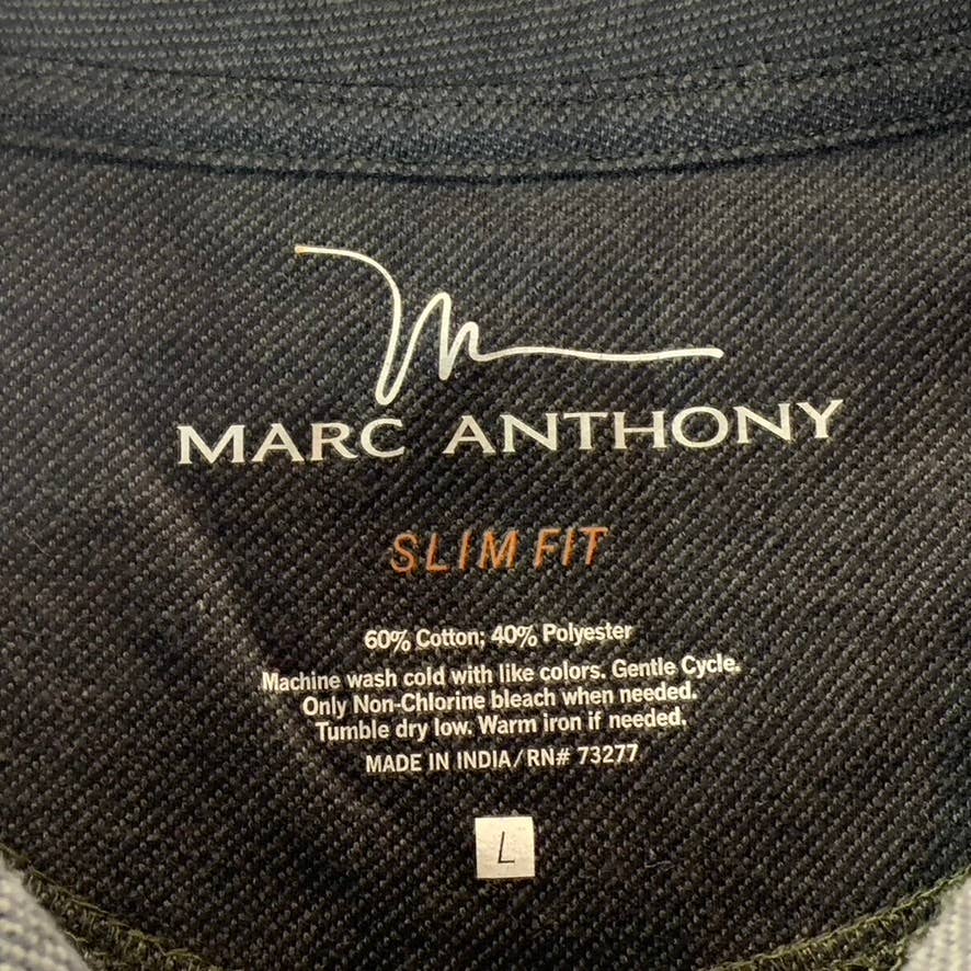 MARC ANTHONY Men's Black Slim-Fit French Terry Crewneck Long-Sleeve Shirt SZ L