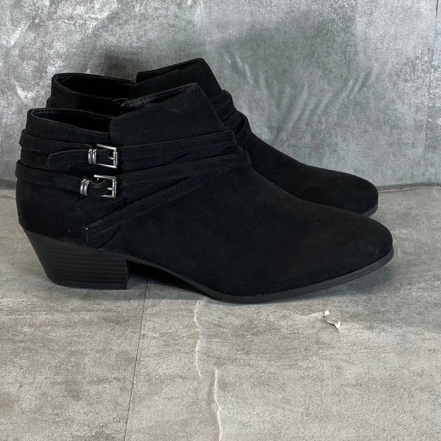 STYLE & CO Women's Black Micro Willoww Block Heel Almond-Toe Booties SZ 10.5
