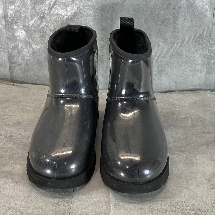 UGG Women's Black Logo Classic Clear Mini Waterproof Pull-On Ankle Boots SZ 8