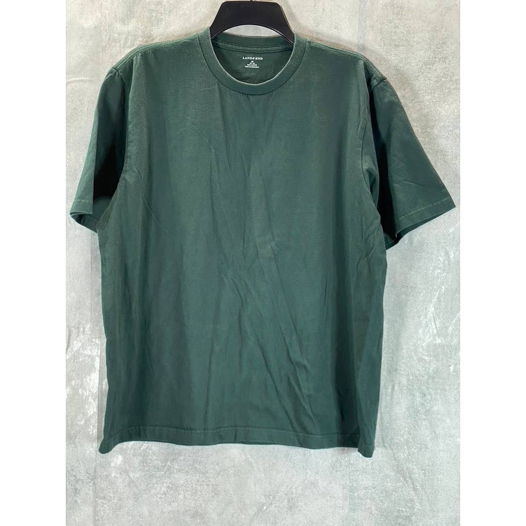 LANDS END Men's Green Crewneck Short-Sleeve Cotton T-Shirt SZ M