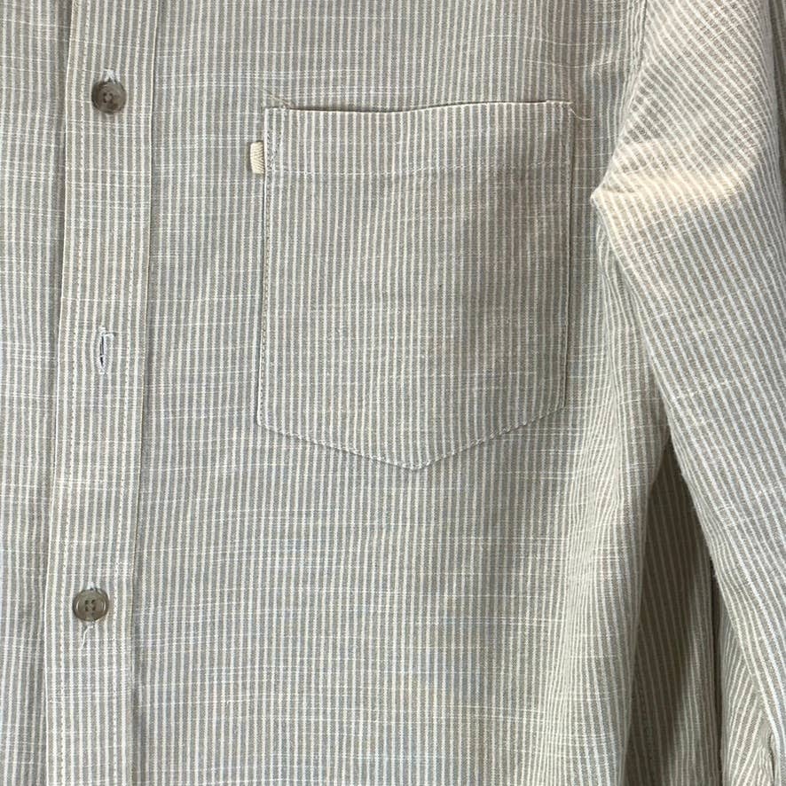 GOODFELLOW & CO Men's Tan Striped Standard-Fit Button-Up Long-Sleeve Shirt SZ M