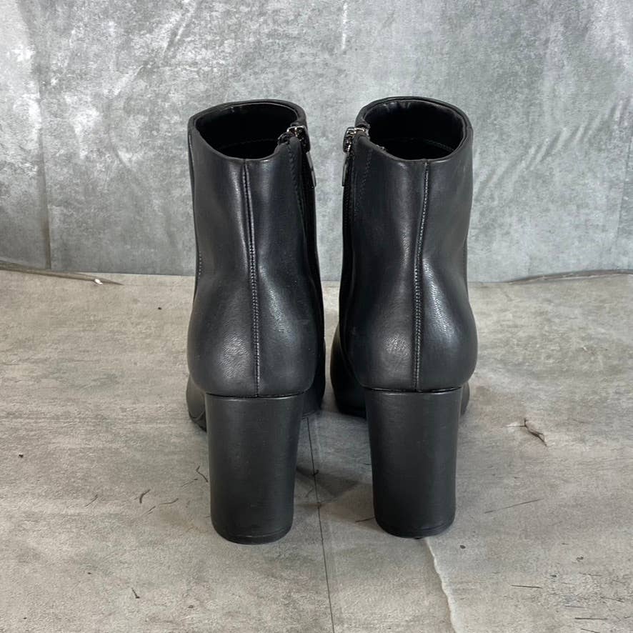 MARC FISHER Women's Black Faux-Leather Granita Pointed-Toe Heeled Booties SZ 7
