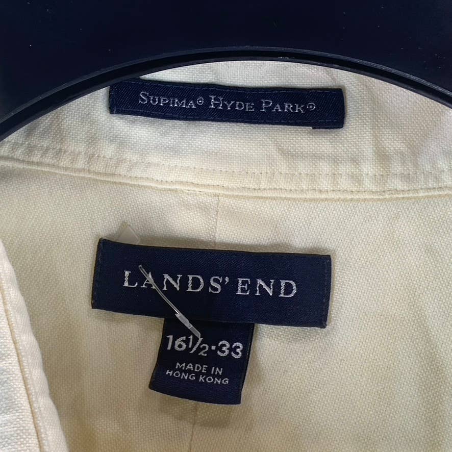 LANDS' END Men's Beige Supima Hyde Park Button-Up Long-Sleeve Shirt SZ 16.5-33