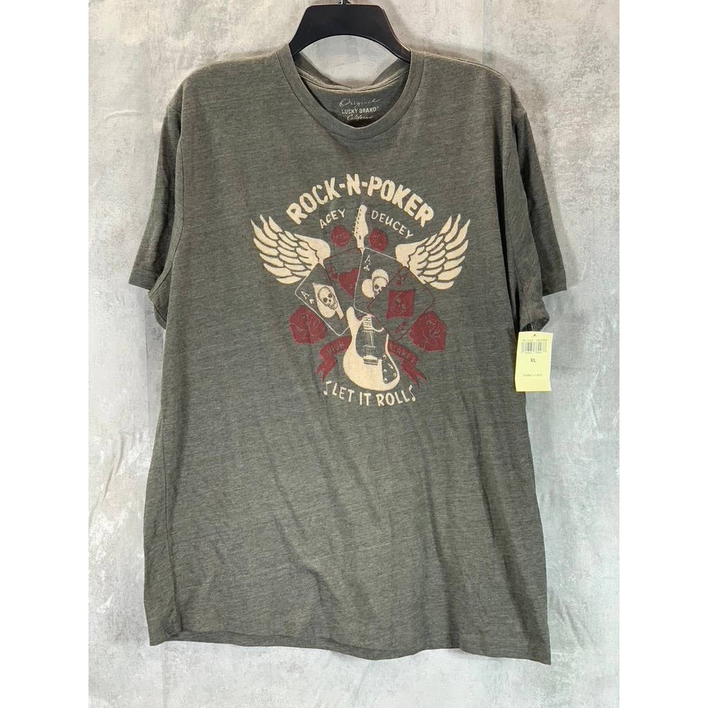 LUCKY BRAND Men's Gray Rock-N-Pocker Graphic Crewneck Short-Sleeve Shirt SZ XL