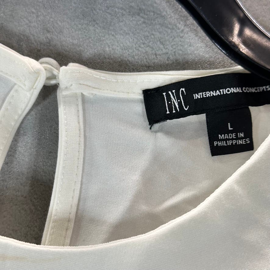 INC INTERNATIONAL CONCEPTS Women's White Cold-Shoulder Balloon-Sleeve Top SZ L