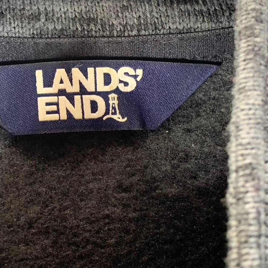 LANDS' END Men's Charcoal Heather Quarter-Zip Fleece Pullover Sweater SZ L