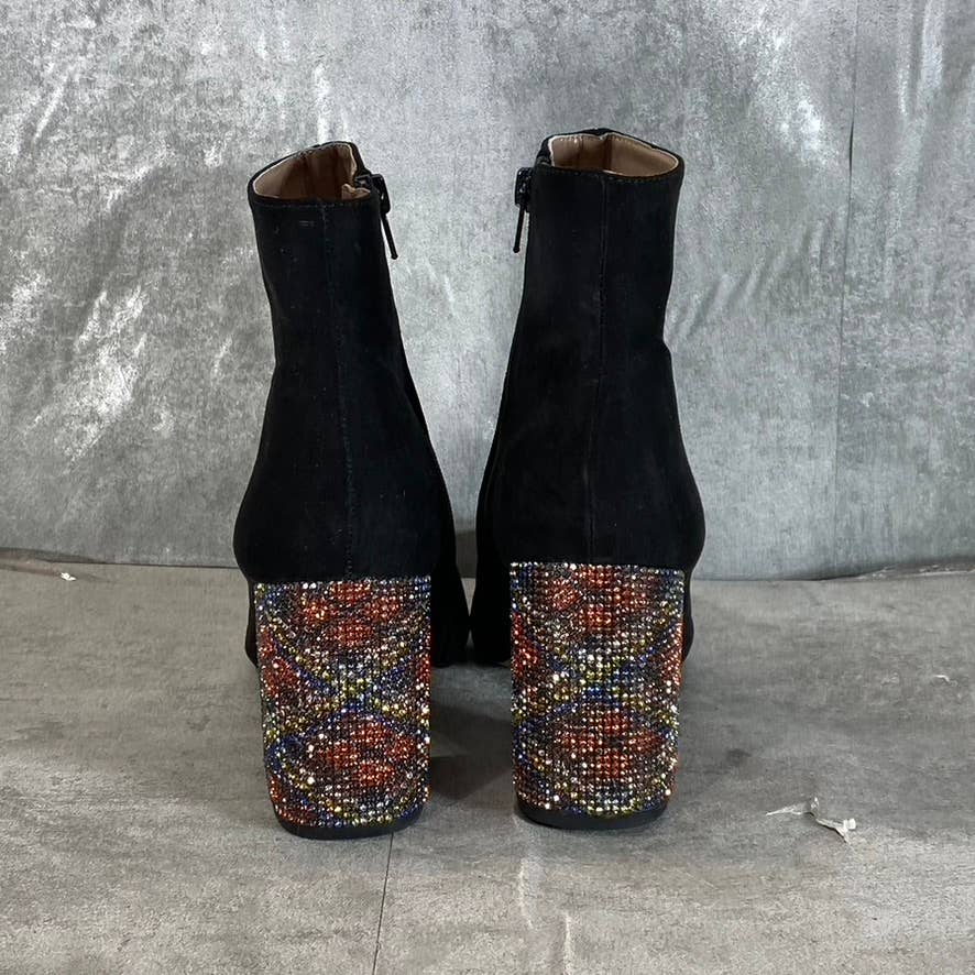 BETSEY JOHNSON Women's Black Kassie Rhinestone Block-Heel PointedToe Booties SZ7