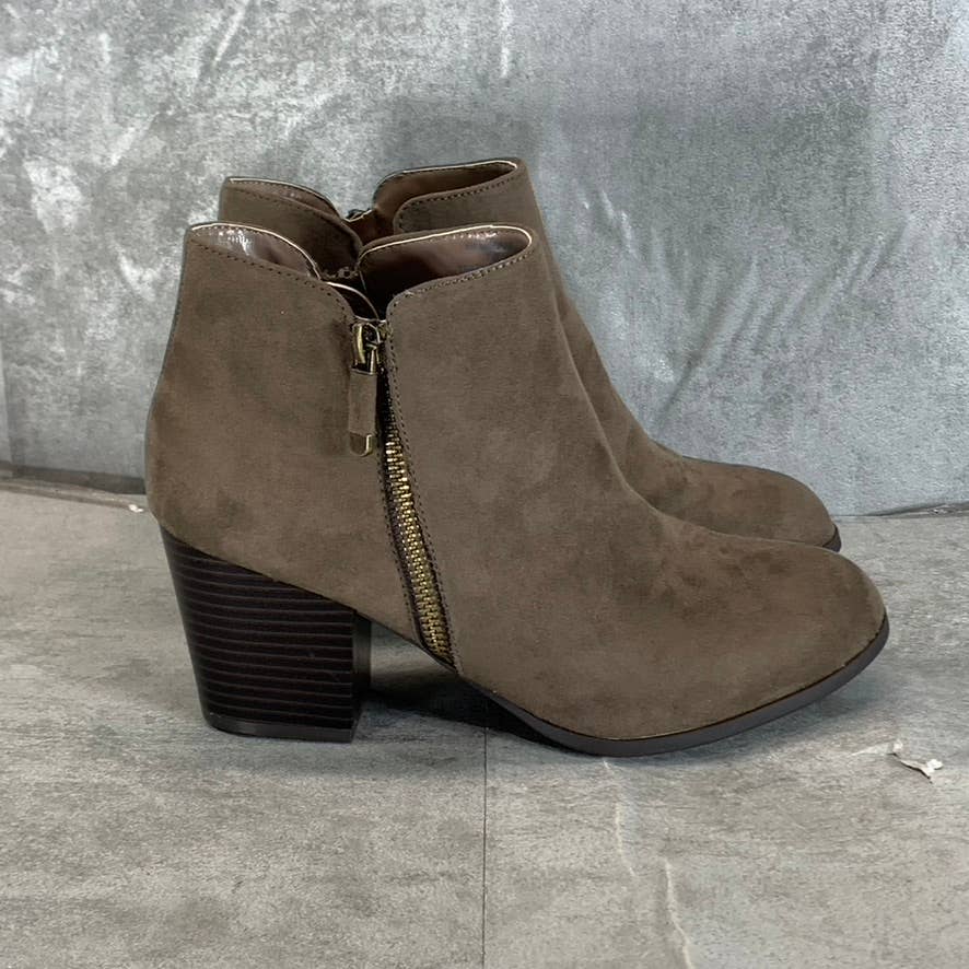 STYLE & CO Women's Wide Grey Micro Masrinaa Block-Heel Ankle Booties SZ 7W