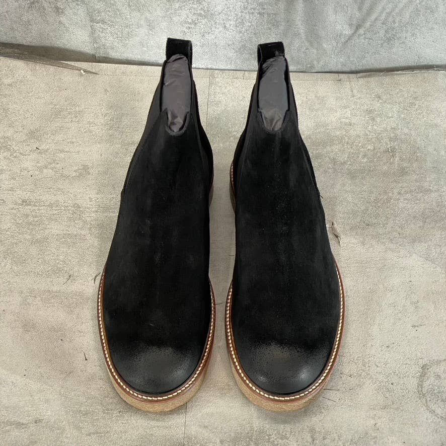 THOMAS & VINE Men's Black Leather Cedric Plain-Toe Pull-On Chelsea Boots SZ 8