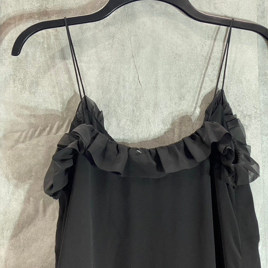 ALLSAINTS Women's Black Sanse Thin-Strap Smocked Tulle-Ruffle Mini Dress SZ 2