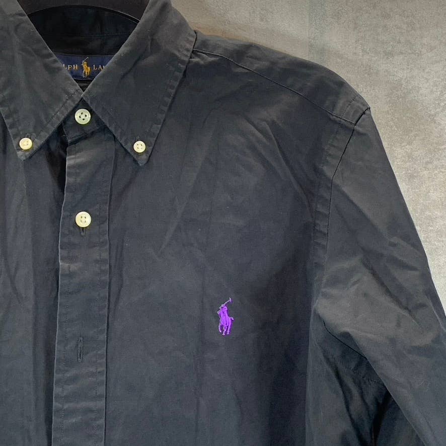 RALPH LAUREN Men's Black Solid Classic-Fit Button-Up Long-Sleeve Shirt SZ S