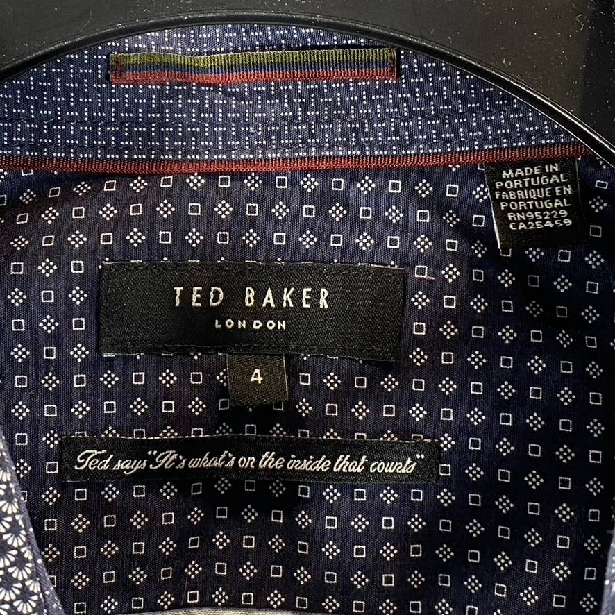 TED BAKER LONDON Men's Navy Printed Point-Collar Long-Sleeve Button-Up Shirt SZ4