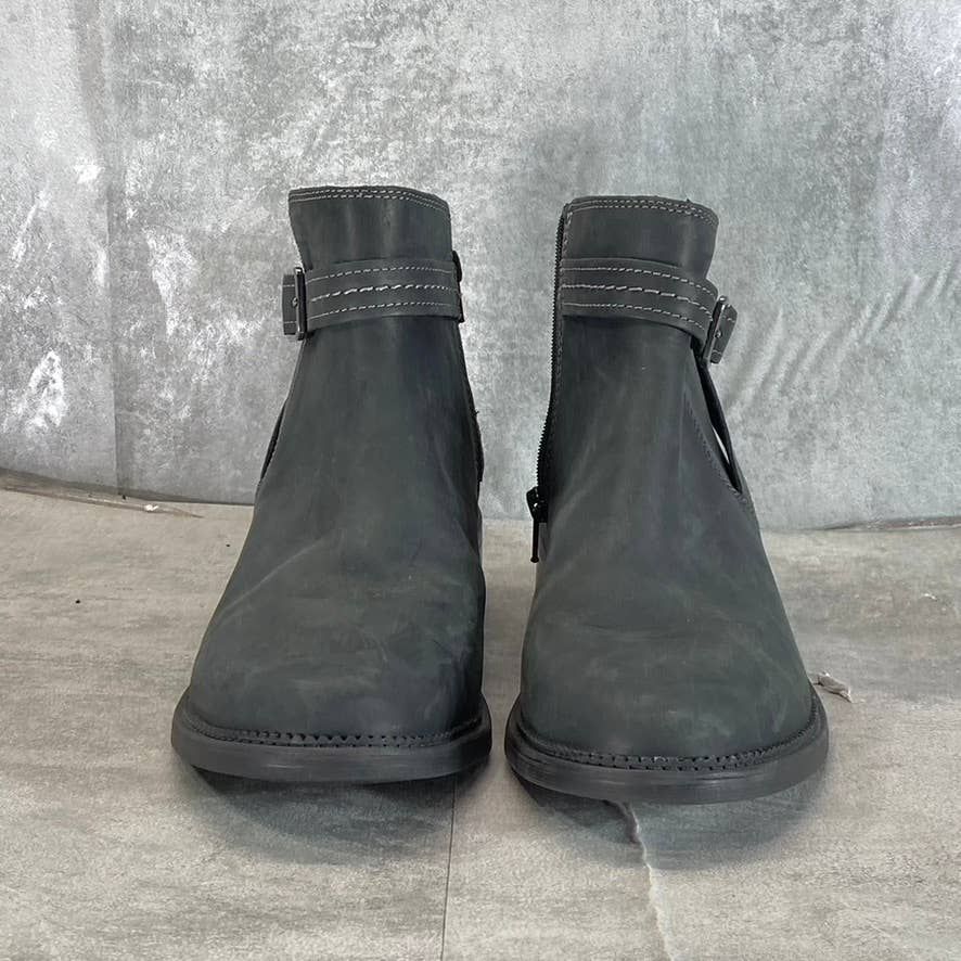 CLARKS Collection Women's Dark Grey Leather Maye Strap Ankle Boots SZ 10