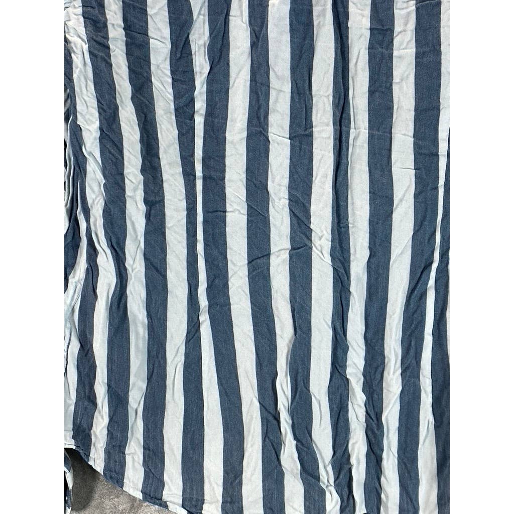 REISS Men's White/Navy Wide Stripe Slim-Fit Button-Up Long-Sleeve Shirt SZ L