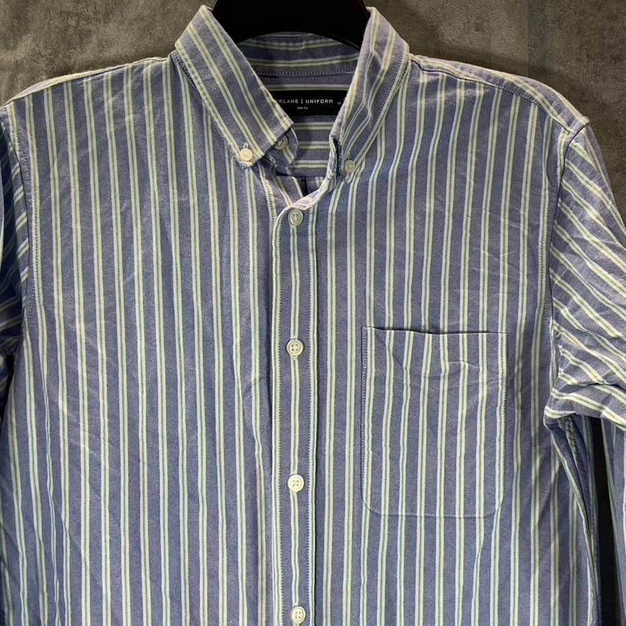 EVERLANE Men's Blue Striped Slim-Fit Button-Up Long-Sleeve Shirt SZ S