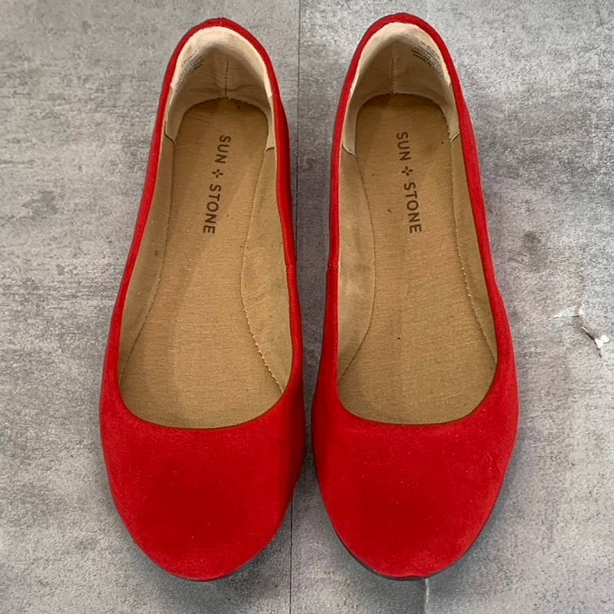SUN+STONE Women's New Red Micro Eliana Memory Foam Round-Toe Slip-On Flats SZ7.5