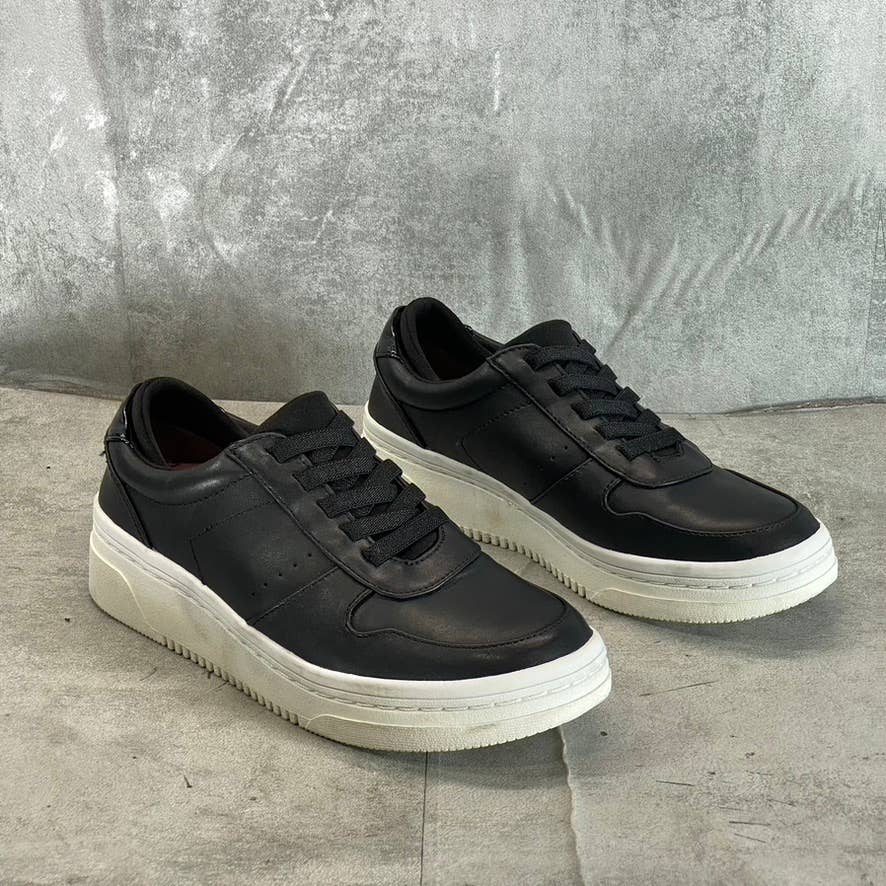 DR. SCHOLL'S Women's Black Faux-Leather Essential Lace-Up Wedge Sneakers SZ 8