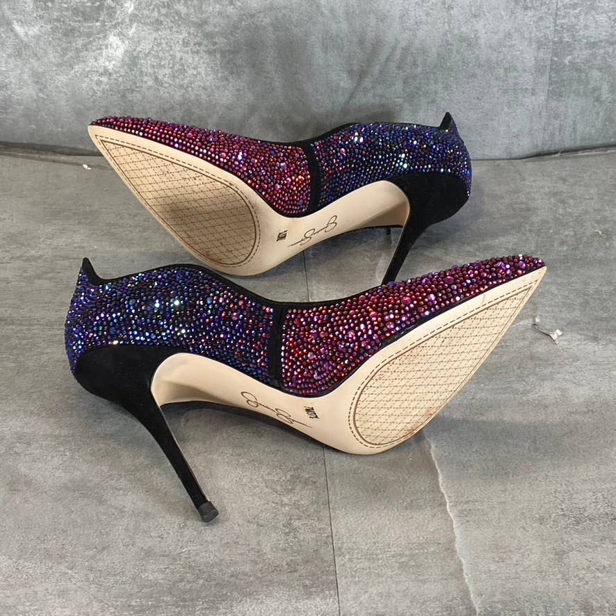 JESSICA SIMPSON Women's Black Amethyst Wayva Rhinestone Pointed-Toe Pumps SZ 7