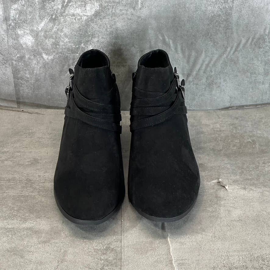 STYLE & CO Women's Black Micro Willoww Block Heel Almond-Toe Booties SZ 10.5