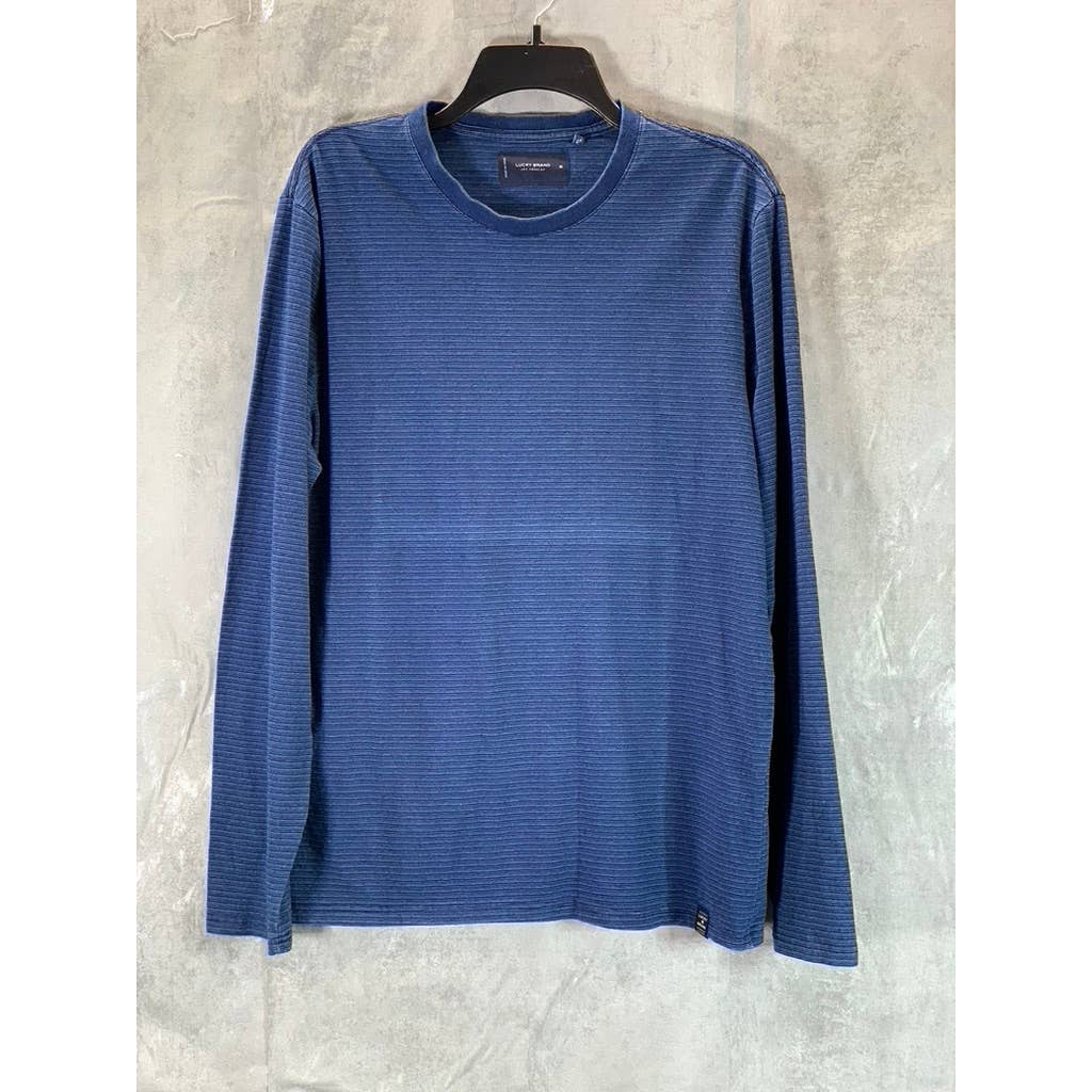 LUCKY BRAND Men's Indigo Stripe Crewneck Long-Sleeve Pullover Sweater SZ M