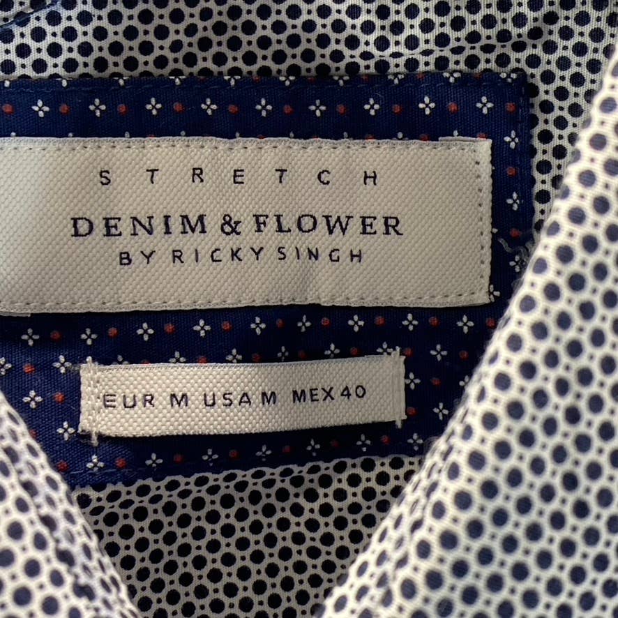 DENIM & FLOWER By Ricky Singh Men's White Printed Slim-Fit Stretch Shirt SZ M