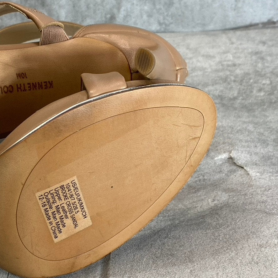 KENNETH COLE NEWYORK Women's Latte Brooke Cross Strap Heeled Round-Toe Dress Sandals SZ 10