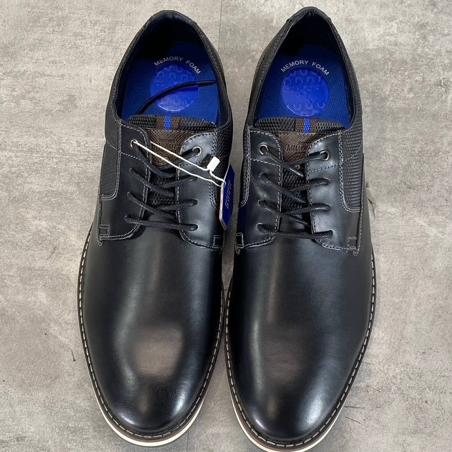 NUNN BUSH Men's Black Multi Circuit Plain Toe Lace-Up Oxfords SZ 12