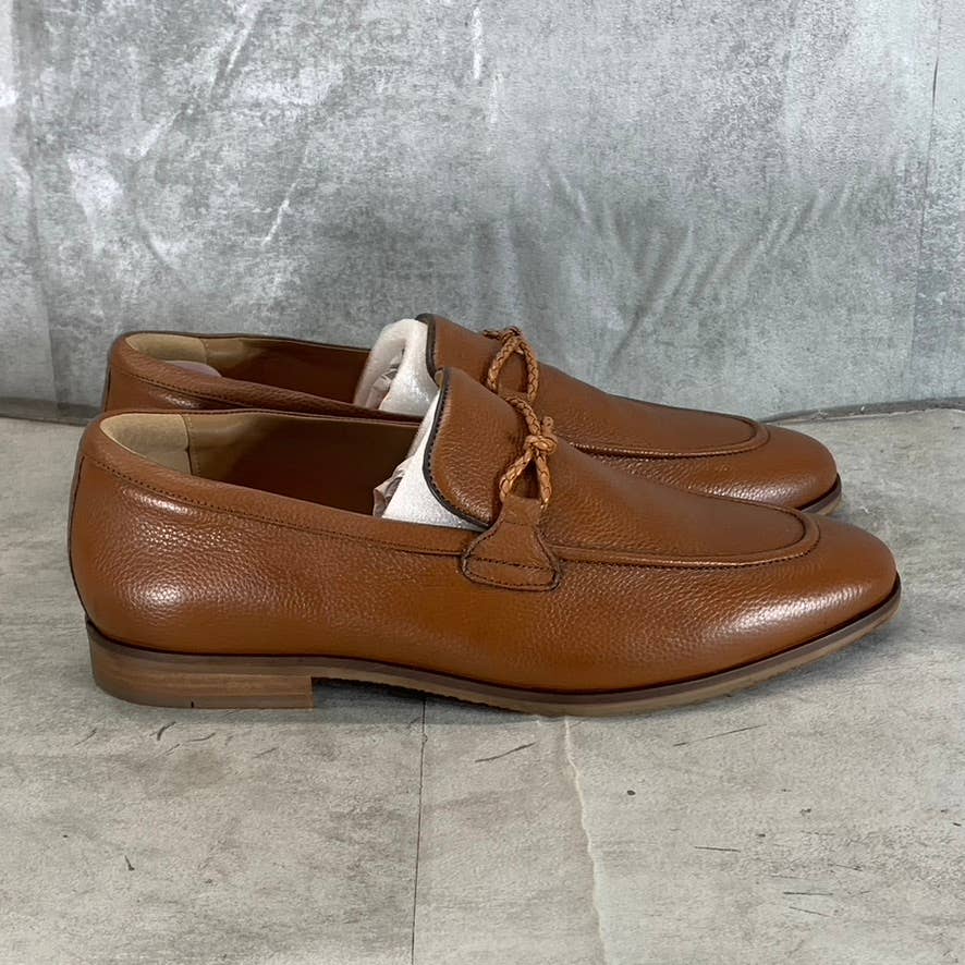 THOMAS & VINE Men's Cognac Leather Finegan Apron Toe Slip-On Loafers SZ 11