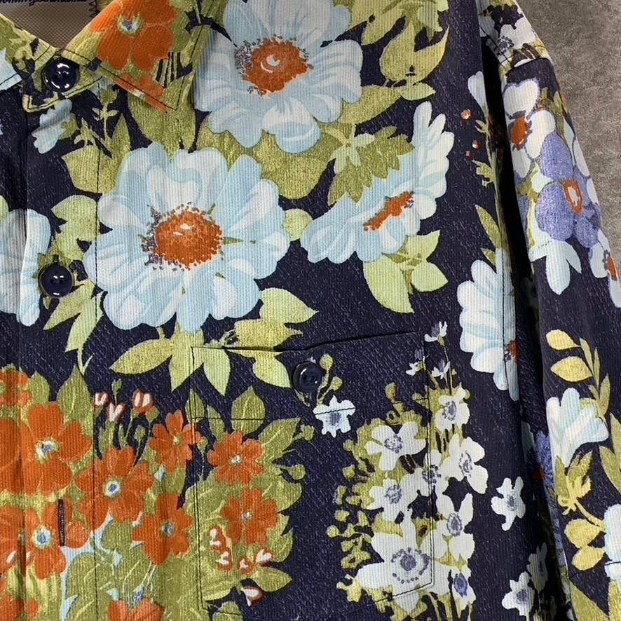 TOMMY BAHAMA Men's Navy Floral-Print Button-Up Short-Sleeve Silk Camp Shirt SZXL