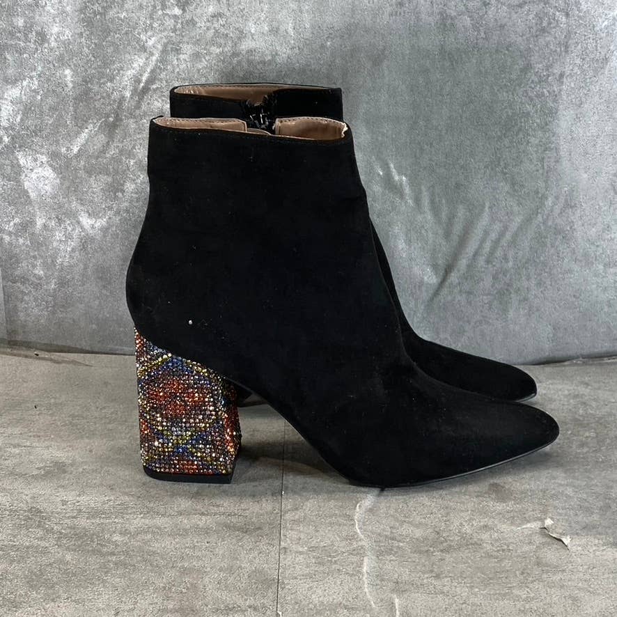 BETSEY JOHNSON Women's Black Kassie Rhinestone Block-Heel Booties SZ 5.5