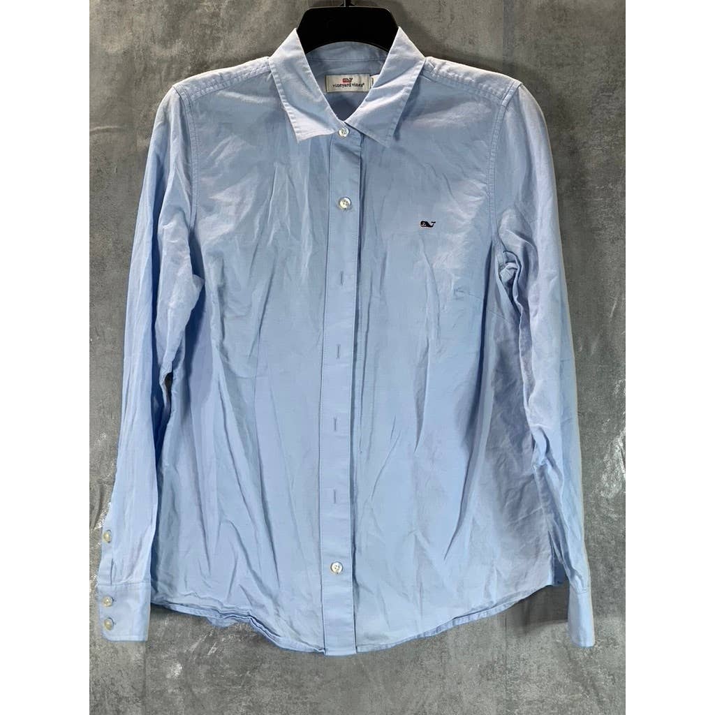 VINEYARD VINES Women's Light Blue Solid Button-Up Long-Sleeve Oxford Shirt SZ 8