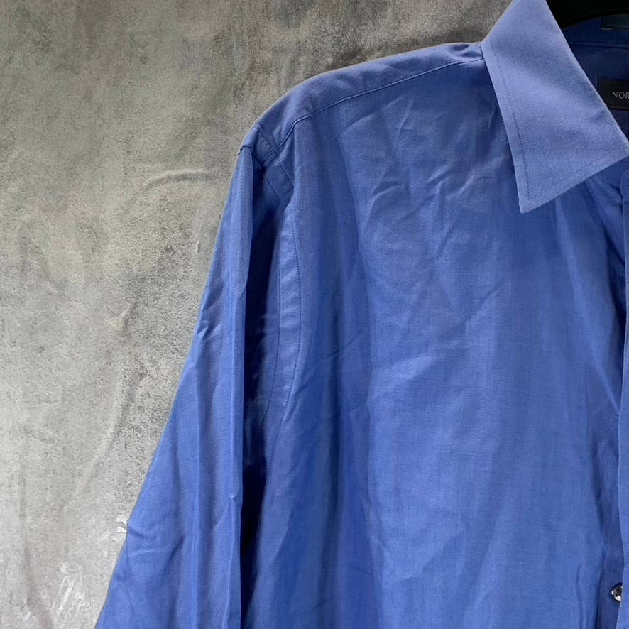 NORDSTROM Men's Blue Trim-Fit Button-Front Long-Sleeve Dress Shirt SZ 17 32/33