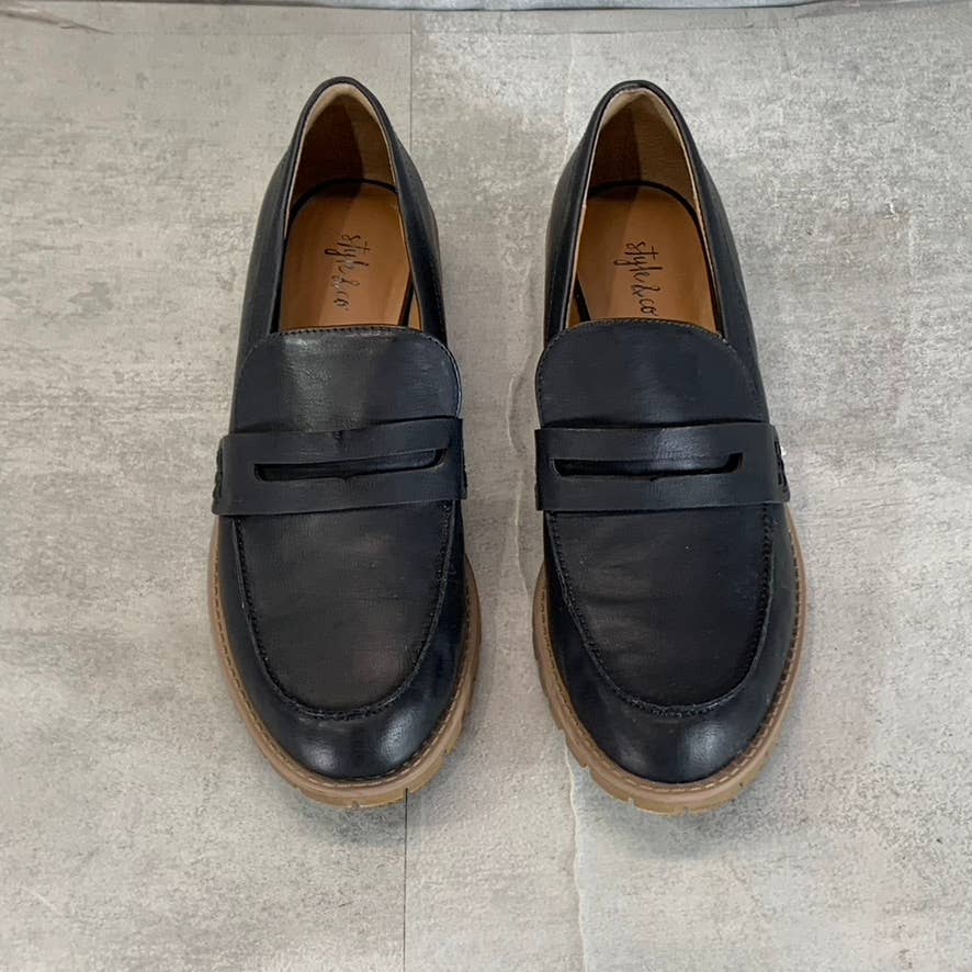 STYLE & CO Women's Black Faux-Leather Olivviaa Slip-On Penny Loafers SZ 7.5