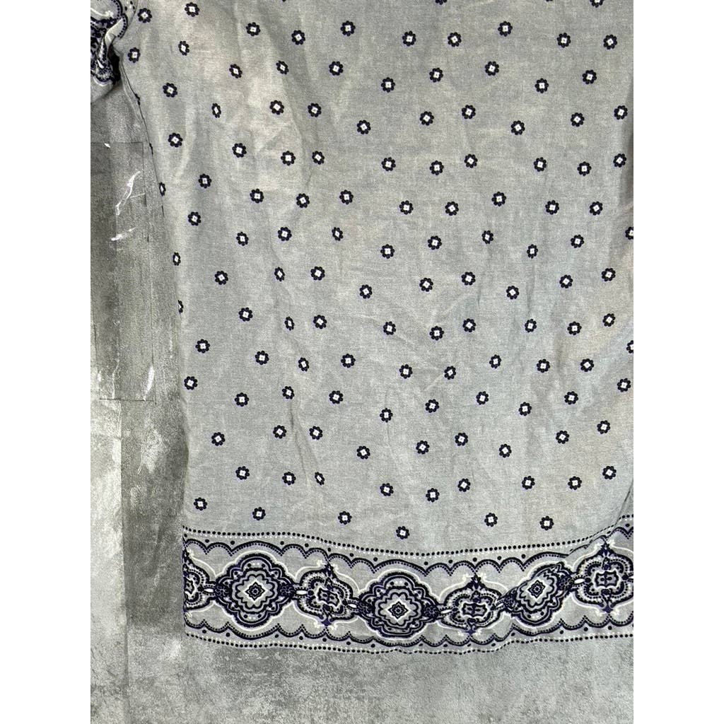 REISS Men's Grey Printed Murph Bordered Cuban Collar Button-Up Shirt SZ M