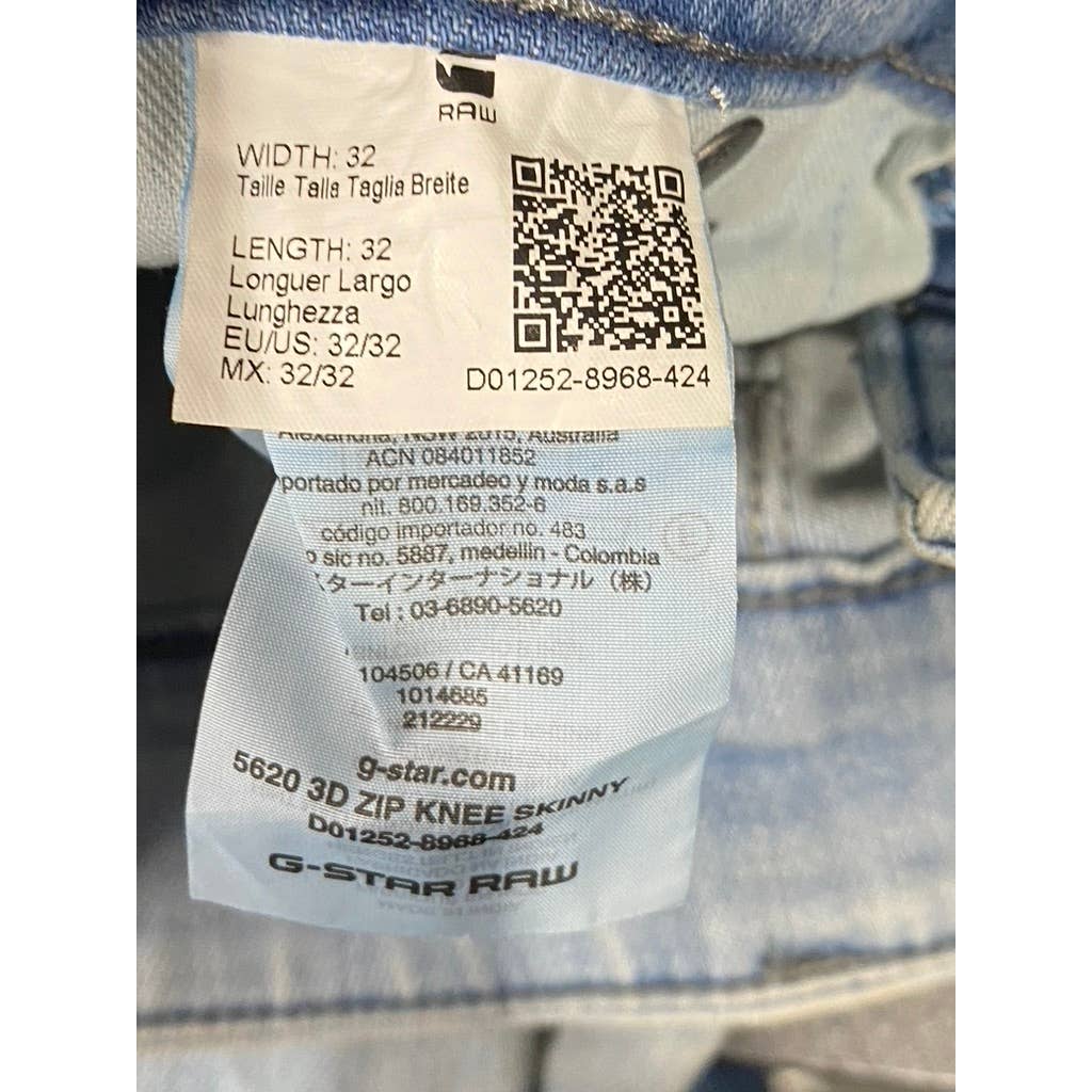 G-STAR RAW Men's Sun Faded Topaz Blue 5620 3D ZIP Knee Skinny Jeans SZ 32X32