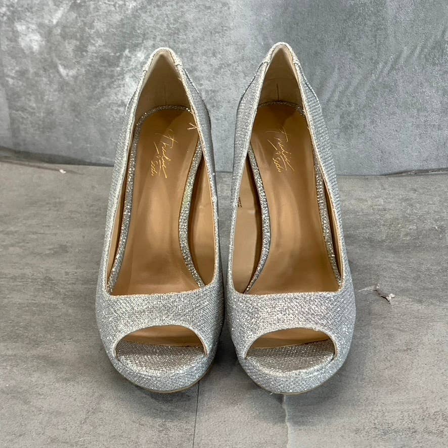 THALIA SODI Women's Silver Rhinestone Lenna Stiletto Peep-Toe Pumps SZ 8