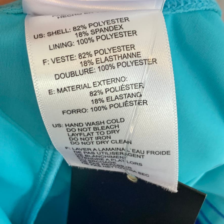 ADIDAS Girl's Light Blue Logo Front 3 Stripe One-Piece Pull-On Bathing Suit SZ L