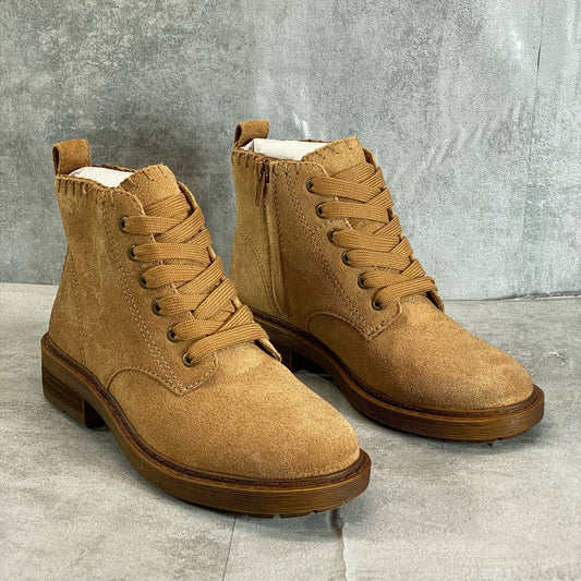 ZODIAC Women's Latte Leather Paisley Lace-Up Side Zip Ankle Boots SZ 5