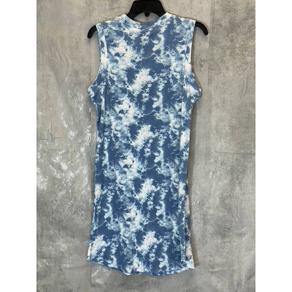 BOBEAU Women's Blue Tie-Dye Ribbed Knit Sleeveless Crewneck Mini Dress SZ M