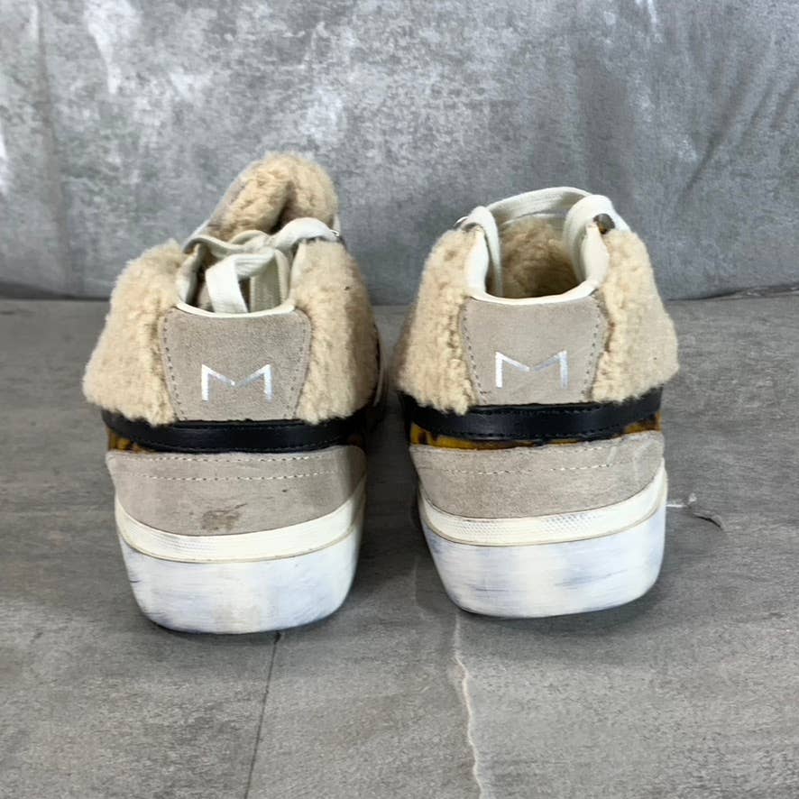 MARC FISHER LTD Women's Animal Print Beige Merin Faux-Fur Lace-Up Sneakers SZ 6