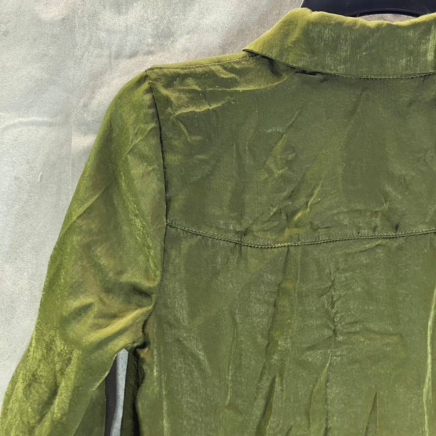 KINGSTON GREY Juniors' Olive Ruffle-Hem Long-Sleeve Button-Front Shirtdress SZXS