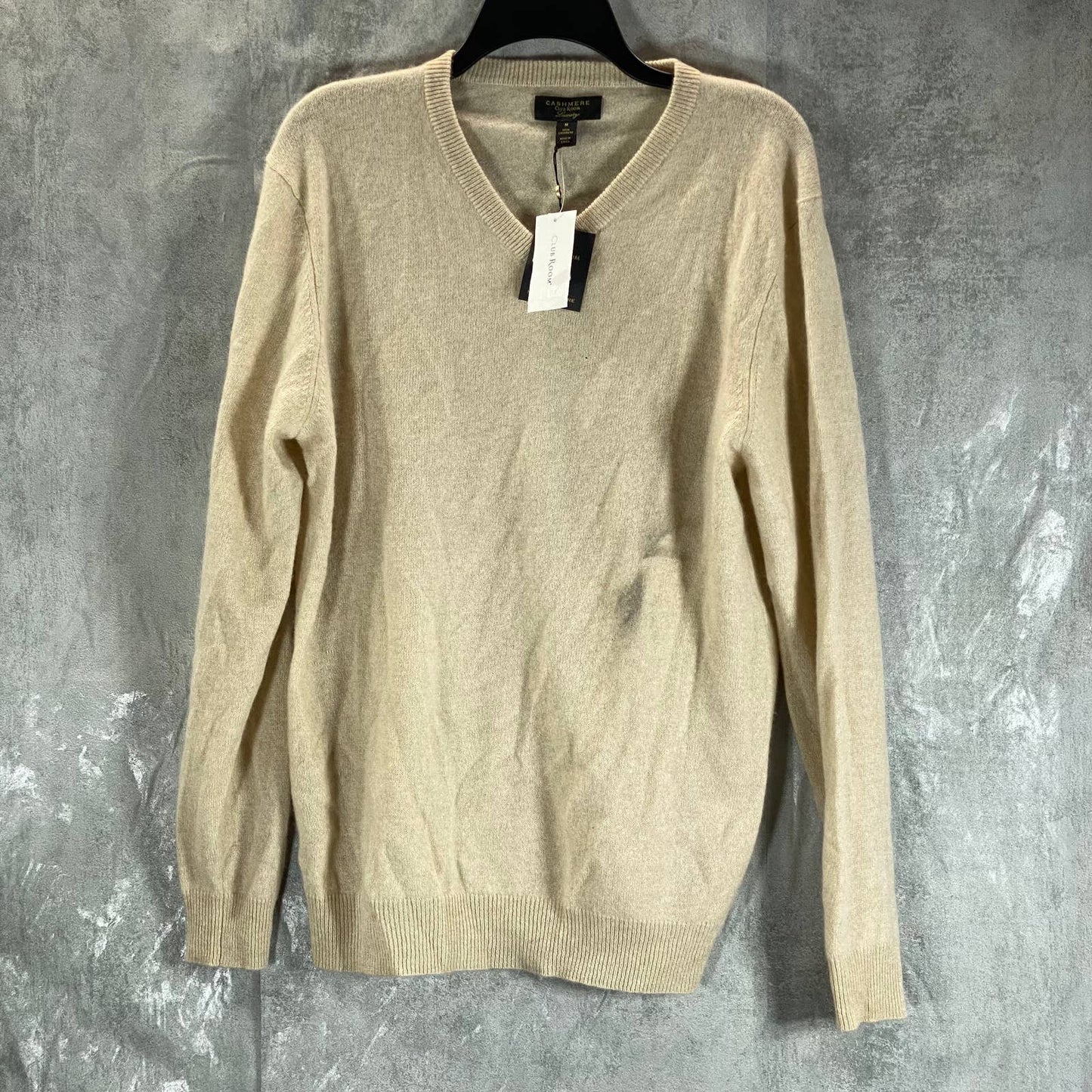 CLUB ROOM Men's Sand Cashmere V-Neck Long-Sleeve Pullover Sweater SZ M