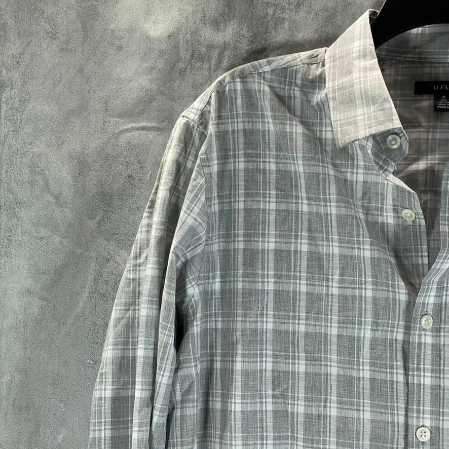 ALFANI Men's Grey Heather Caro Classic-Fit Button-Up Plaid-Print Shirt SZ M