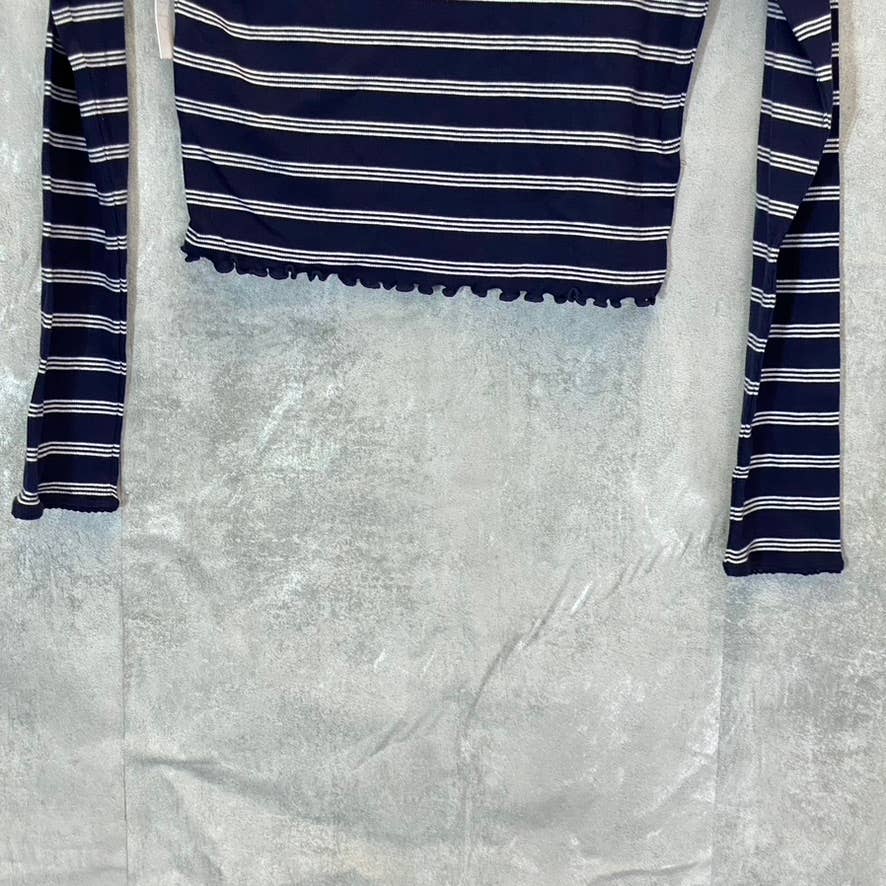 ABOUND Women's Navy Nantucket Stripe V-Neck Long Sleeve Lettuce Hem Top SZ M