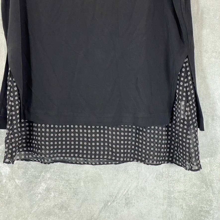 ALFANI Women's Deep Black Scoop-Neck Overlay Tank Top SZ M