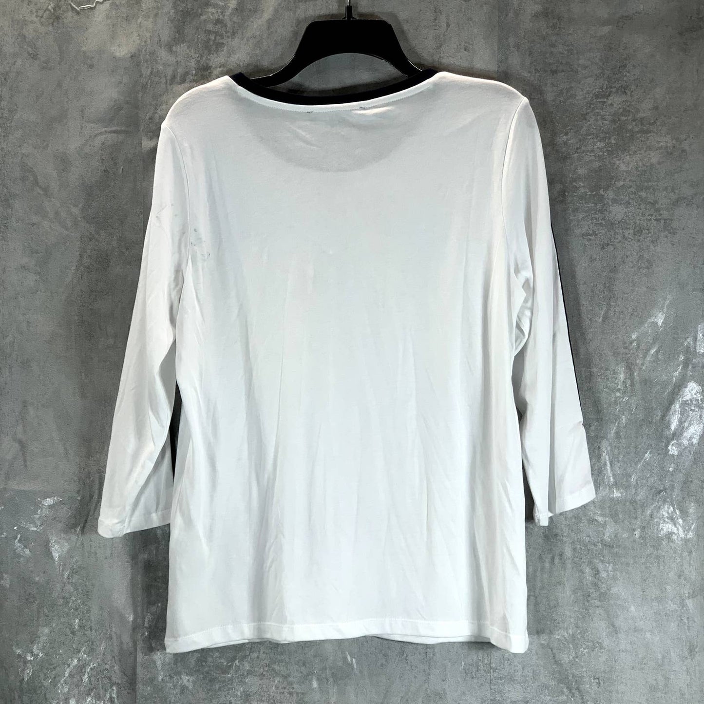 TOMMY HILFIGER Women's White Charm Crewneck 3/4 Stripe-Sleeve Top SZ M