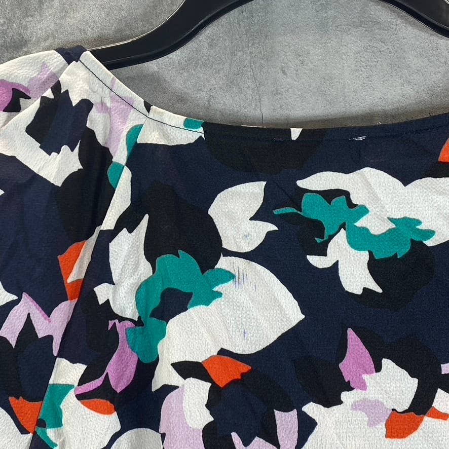 BAR III Women' Bar Navy Combo Printed V-Neck Bell Long-Sleeve Top SZ M