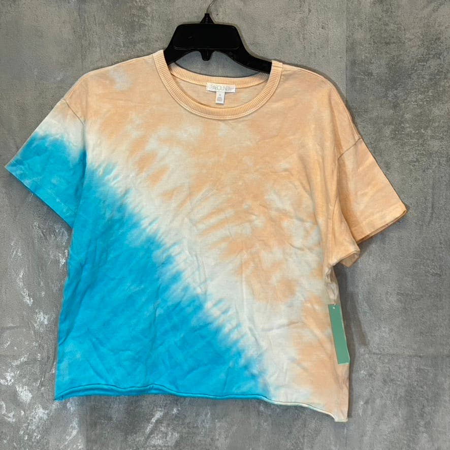 ABOUND Women's Blue-Orange Tie-Dye Raw Hem Crewneck T-Shirt SZ XS
