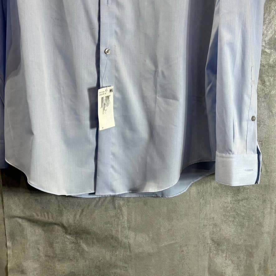 CALVIN KLEIN STEEL Men's Blue Slim-Fit Herringbone Dress Shirt SZ 17 34/35(XL)